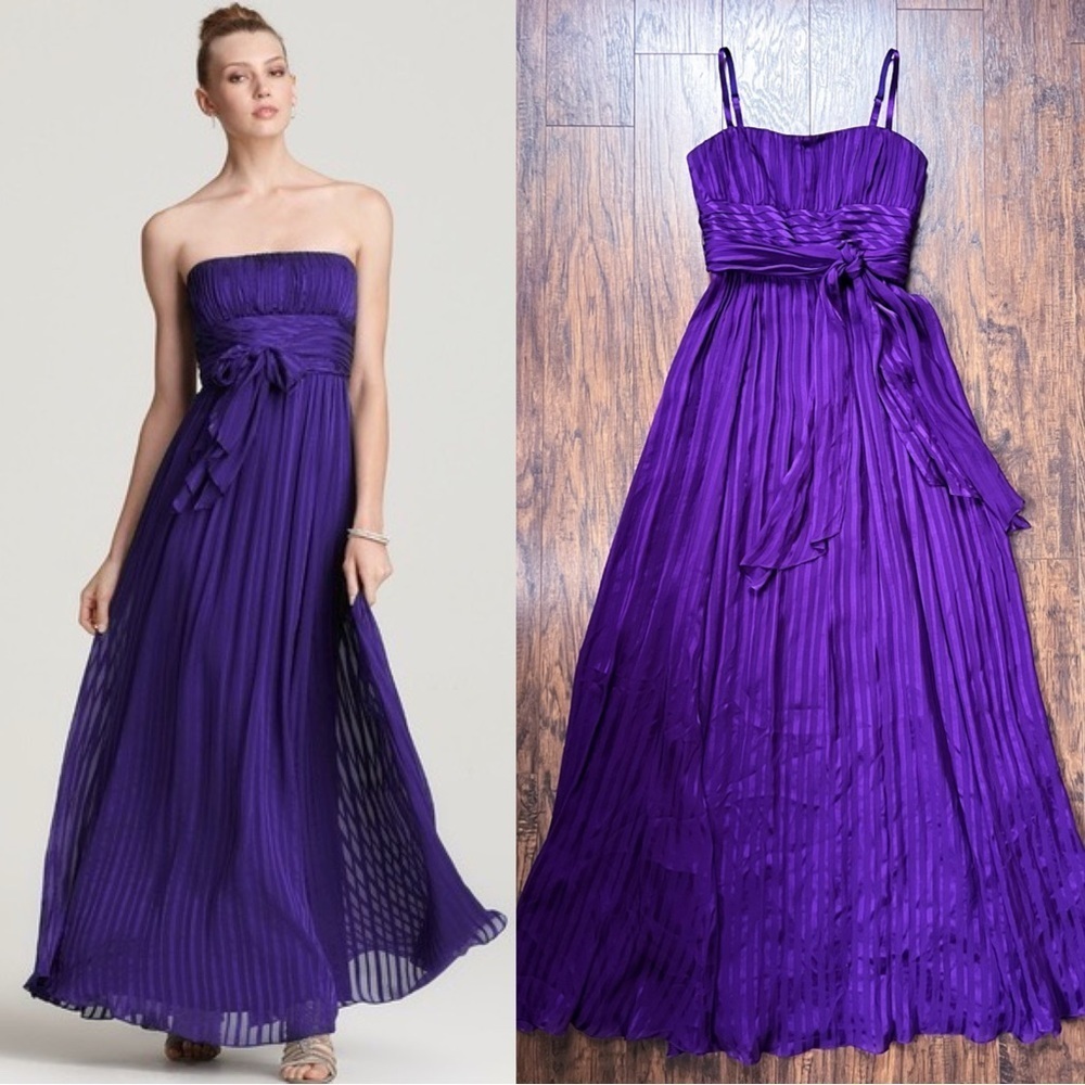 Bcbgmaxazria Timona Strapless Gown Purple Silk Shadow Stripe Dress Maxi Y2k